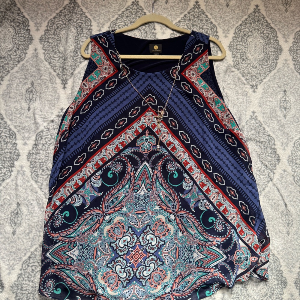 JM Collection Blue and Red Elegant Blouse